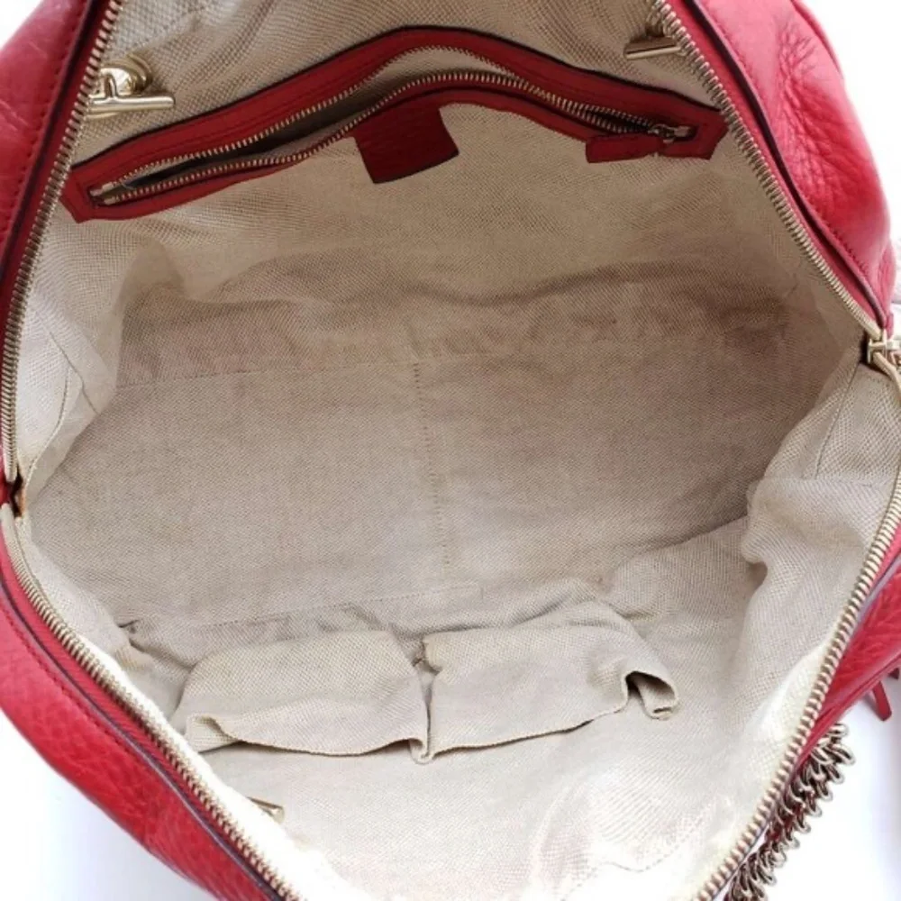 Authentic Gucci Soho Chain Shoulder Bag Red Leather GG Logo Crossbody Bag - Picture 11 of 14